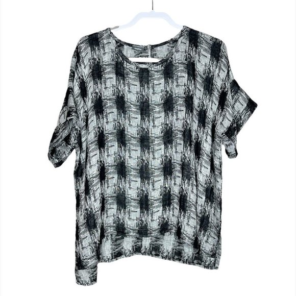 Amelline Linen Blend Minimalist Houndstooth Lagenlook Boxy Oversized Top S/M - Picture 1 of 9